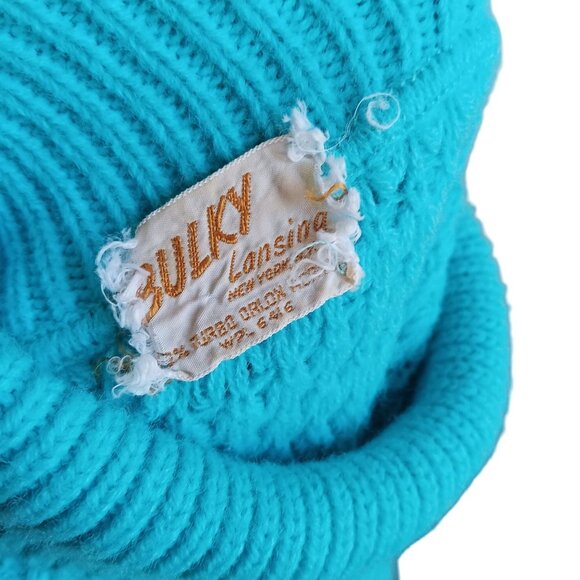 Medium Vintage Sleeveless Turtleneck Sweater 1960's Bulky Lansing Turquoise Mod - Picture 4 of 7